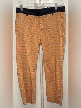 Zara Geometric Print Stretch Trousers Orange Brown Black Waistband Size M